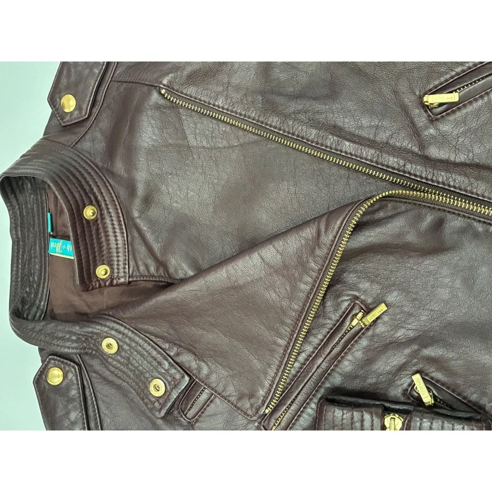 Truth and Pride Burgundy Leather Moto Jacket Womens Medium Asymetrical Zip Lined